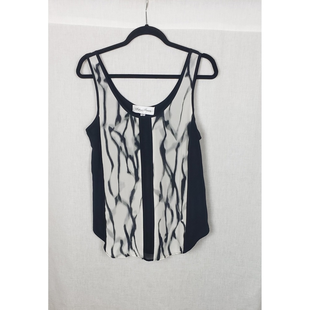 Fifteen Twenty Black White Abstract Marble 100% Silk Tank Top S USA Quiet Luxury